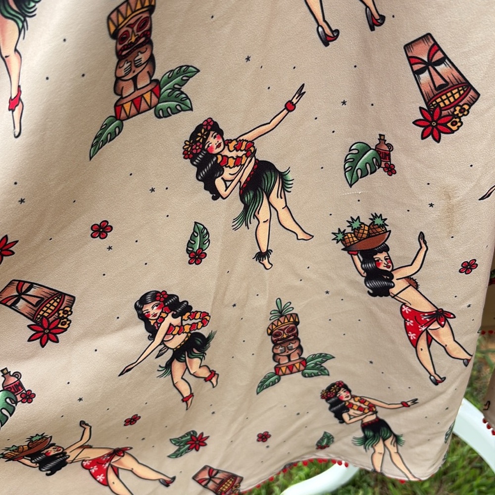 Sourpuss Beige and Red Pin-Up Midi Dress - Picture 5 of 9